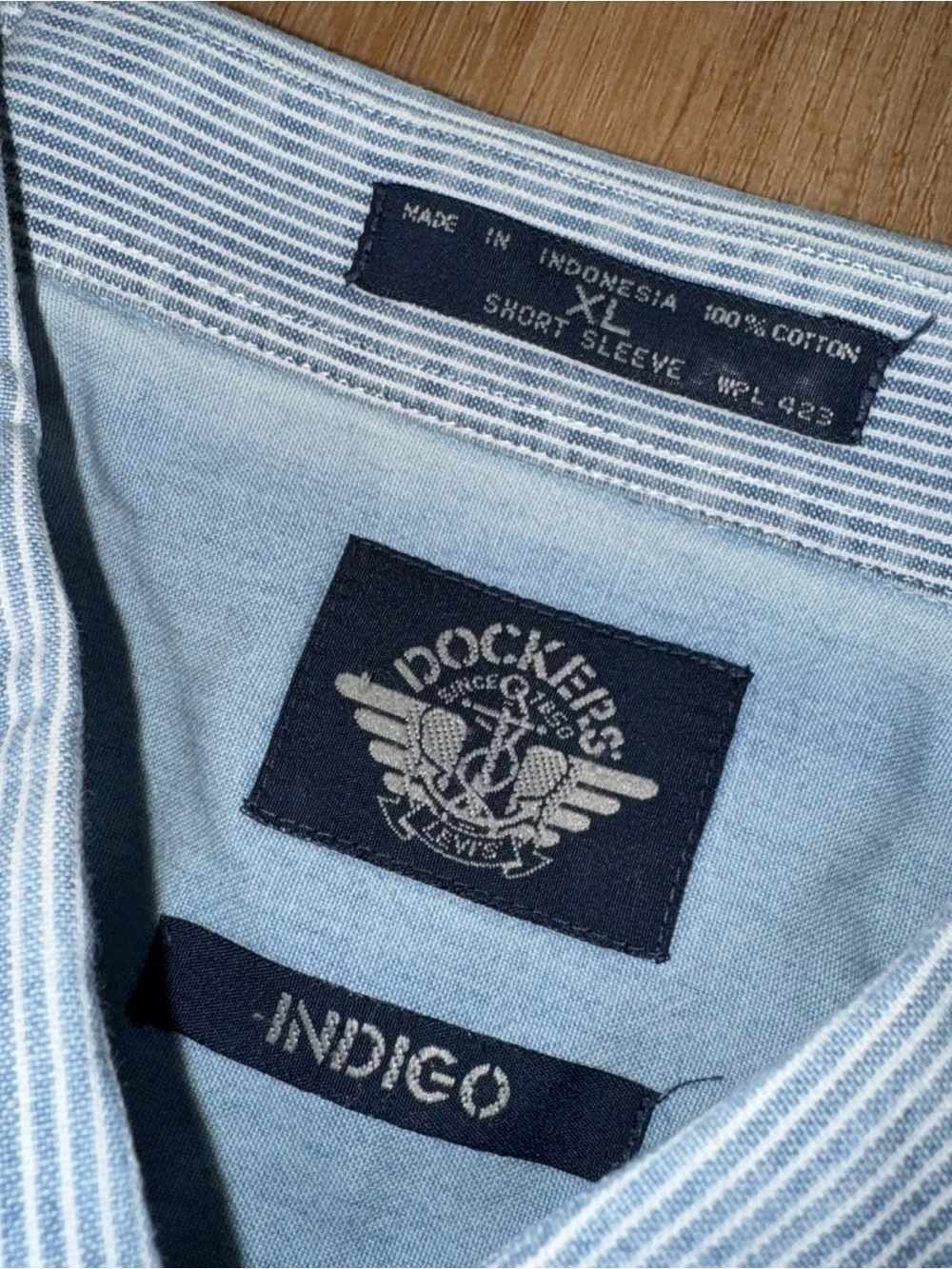 Vtg Dockers Indigo Polo Button Down Short Sleeve 90s Cotton Stripes Utility Work
